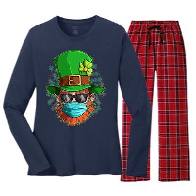 St Patricks Day Quarantined Masked Leprechaun Women's Long Sleeve Flannel Pajama Set 