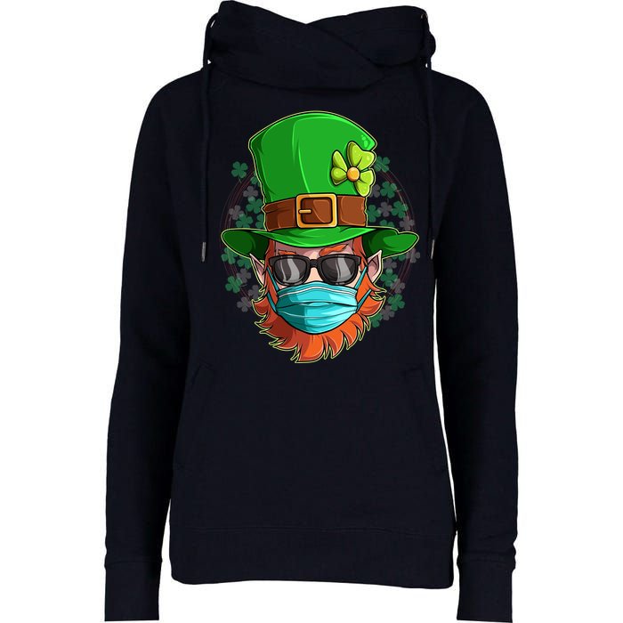 St Patricks Day Quarantined Masked Leprechaun Womens Funnel Neck Pullover Hood