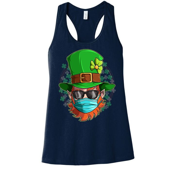 St Patricks Day Quarantined Masked Leprechaun Women's Racerback Tank