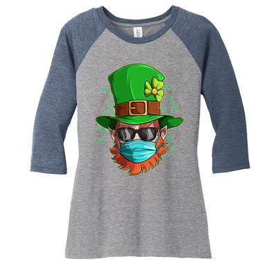 St Patricks Day Quarantined Masked Leprechaun Women's Tri-Blend 3/4-Sleeve Raglan Shirt