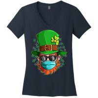 St Patricks Day Quarantined Masked Leprechaun Women's V-Neck T-Shirt