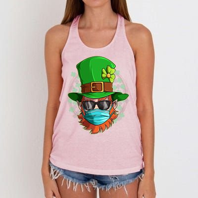 St Patricks Day Quarantined Masked Leprechaun Women's Knotted Racerback Tank