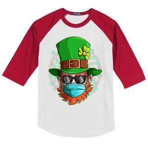 St Patricks Day Quarantined Masked Leprechaun Kids Colorblock Raglan Jersey