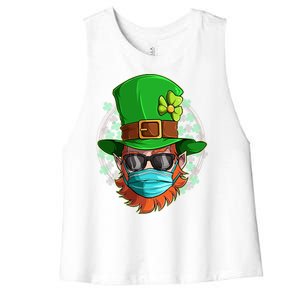 St Patricks Day Quarantined Masked Leprechaun Women's Racerback Cropped Tank