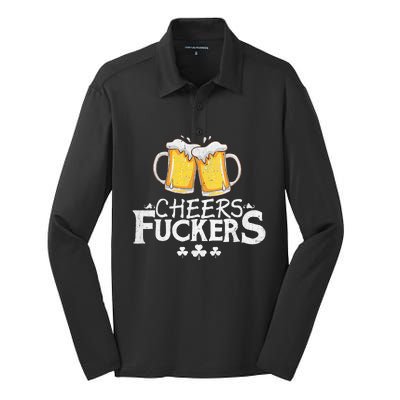 St Patricks Day Shirt Cheers Fuckers Funny Beer Drinking Silk Touch Performance Long Sleeve Polo