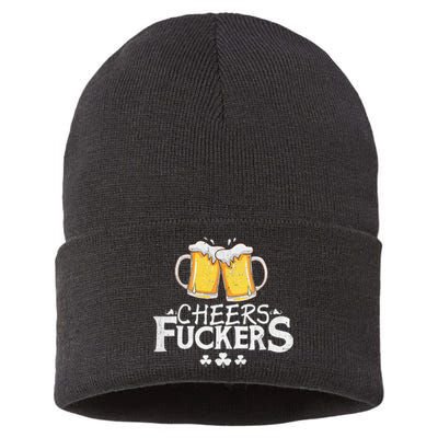 St Patricks Day Shirt Cheers Fuckers Funny Beer Drinking Sustainable Knit Beanie