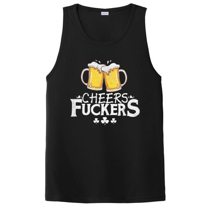 St Patricks Day Shirt Cheers Fuckers Funny Beer Drinking PosiCharge Competitor Tank