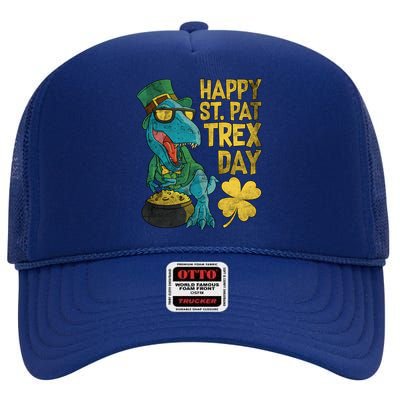 St Patrick's Day Happy St Patcute Giftrex Day Tcute Giftrex Dinosaur Gift High Crown Mesh Back Trucker Hat