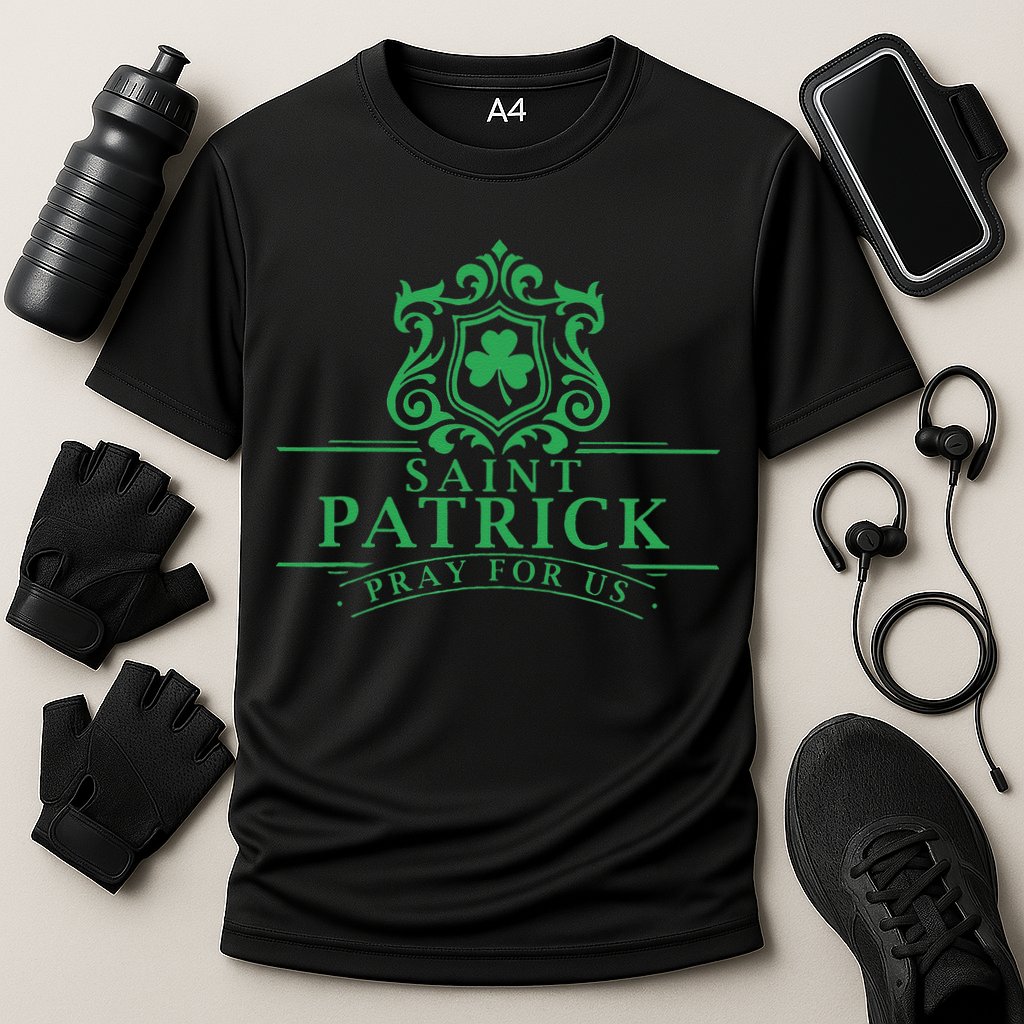 Saint Patricks Day Pray For Us St Patrick's Catholic Patty's Cooling Performance Crew T-Shirt