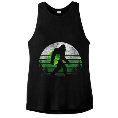St Patricks Day Bigfoot Irish Shamrock Sasquatch Clover Leaf Ladies PosiCharge Tri-Blend Wicking Tank