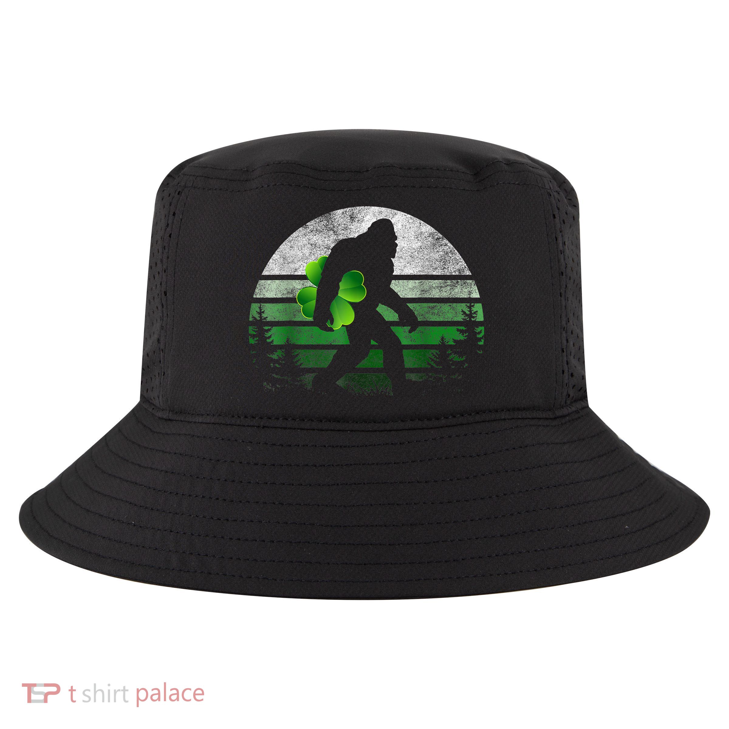 St Patricks Day Bigfoot Irish Shamrock Sasquatch Clover Leaf Cool Comfort Performance Bucket Hat