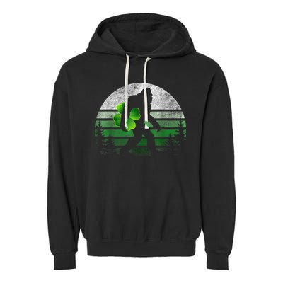 St Patricks Day Bigfoot Irish Shamrock Sasquatch Clover Leaf Garment-Dyed Fleece Hoodie