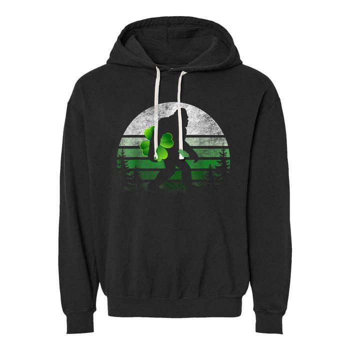 St Patricks Day Bigfoot Irish Shamrock Sasquatch Clover Leaf Garment-Dyed Fleece Hoodie