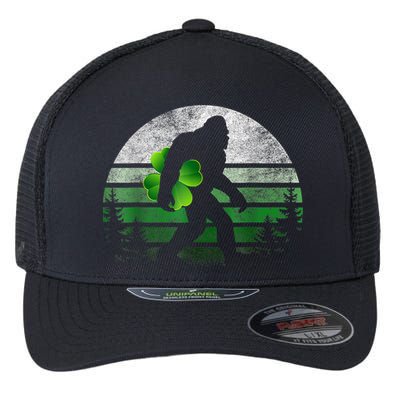 St Patricks Day Bigfoot Irish Shamrock Sasquatch Clover Leaf Flexfit Unipanel Trucker Cap