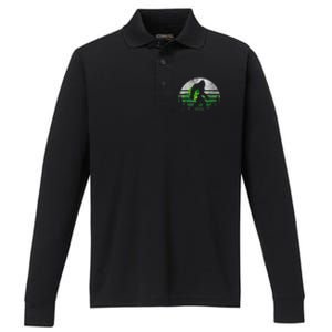 St Patricks Day Bigfoot Irish Shamrock Sasquatch Clover Leaf Performance Long Sleeve Polo