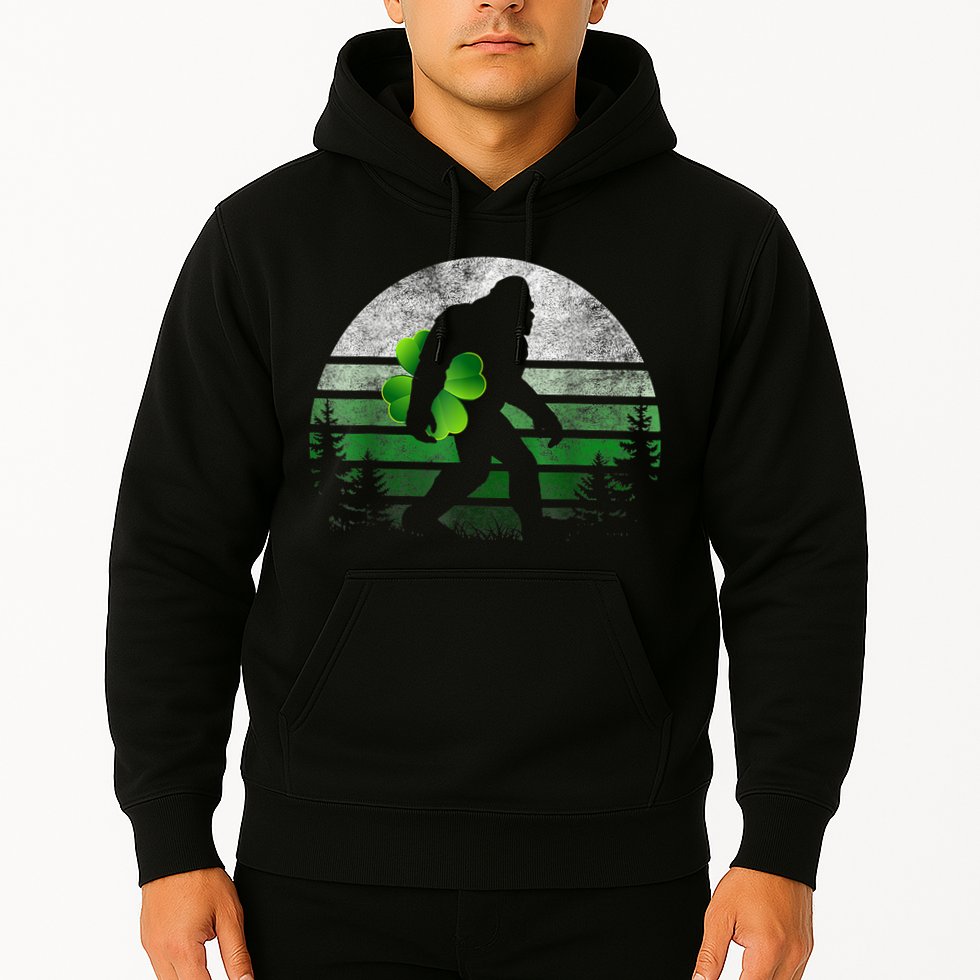 St Patricks Day Bigfoot Irish Shamrock Sasquatch Clover Leaf Hoodie