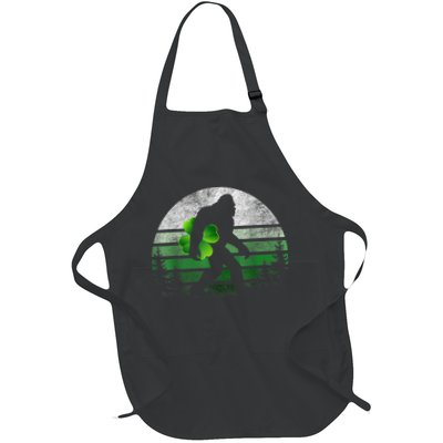 St Patricks Day Bigfoot Irish Shamrock Sasquatch Clover Leaf Full-Length Apron With Pockets