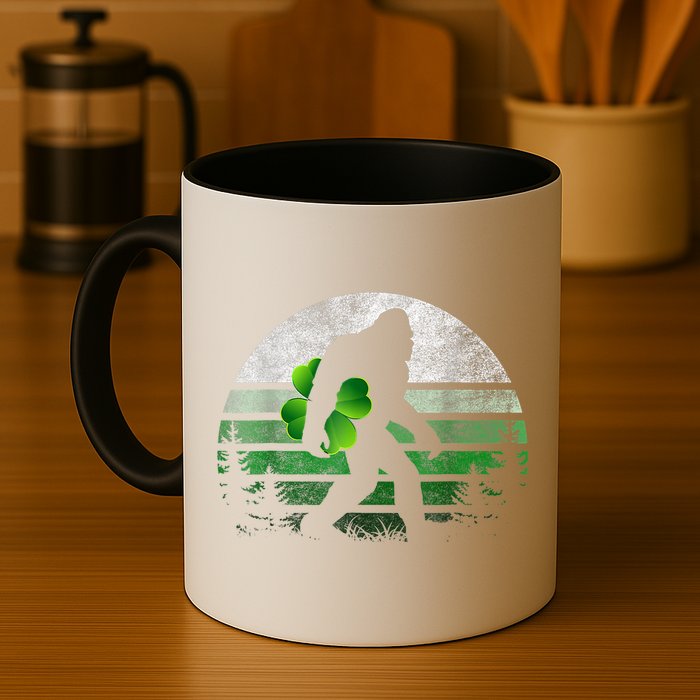 St Patricks Day Bigfoot Irish Shamrock Sasquatch Clover Leaf Mug