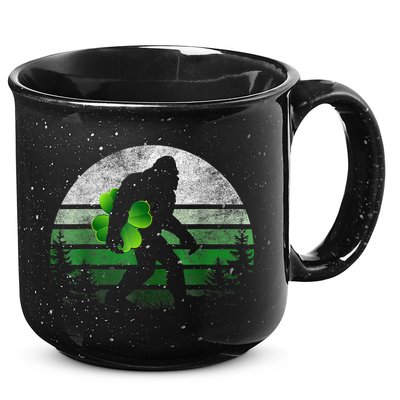 St Patricks Day Bigfoot Irish Shamrock Sasquatch Clover Leaf 15oz Campfire Ceramic Mug