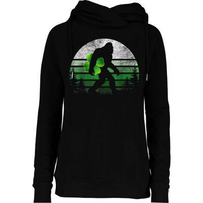 St Patricks Day Bigfoot Irish Shamrock Sasquatch Clover Leaf Womens Funnel Neck Pullover Hood