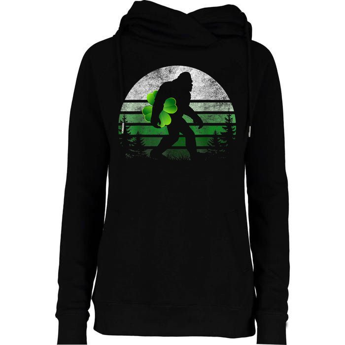 St Patricks Day Bigfoot Irish Shamrock Sasquatch Clover Leaf Womens Funnel Neck Pullover Hood