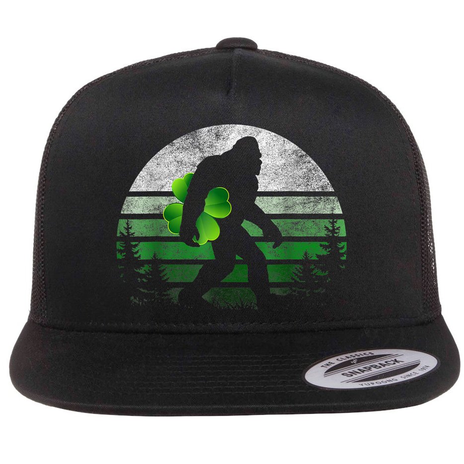 St Patricks Day Bigfoot Irish Shamrock Sasquatch Clover Leaf Flatbill Hat