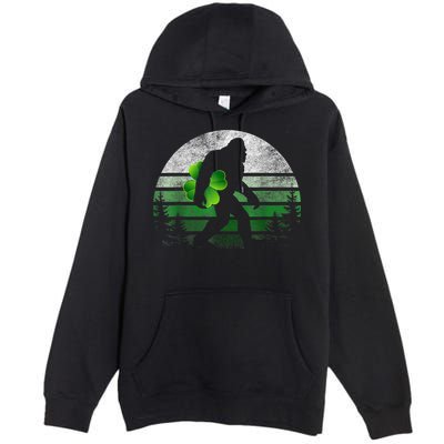 St Patricks Day Bigfoot Irish Shamrock Sasquatch Clover Leaf Premium Pullover Hoodie
