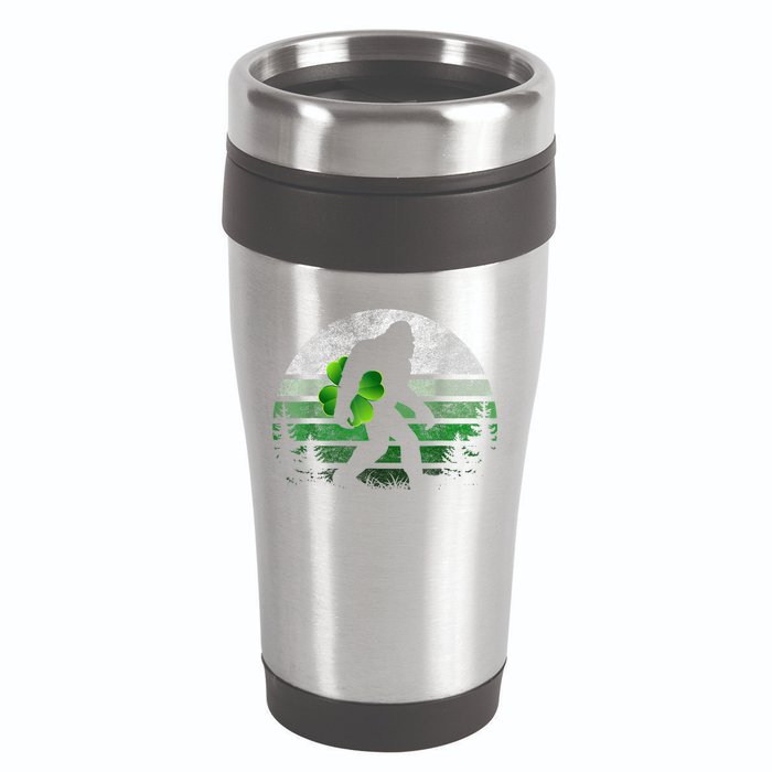 St Patricks Day Bigfoot Irish Shamrock Sasquatch Clover Leaf 16oz Travel Tumbler