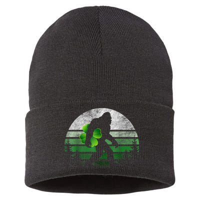 St Patricks Day Bigfoot Irish Shamrock Sasquatch Clover Leaf Sustainable Knit Beanie