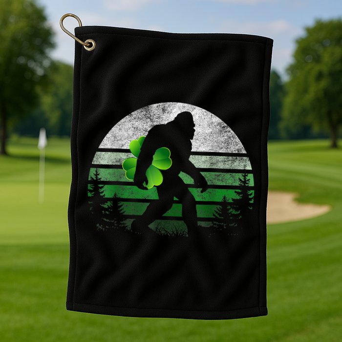 St Patricks Day Bigfoot Irish Shamrock Sasquatch Clover Leaf Golf Towel