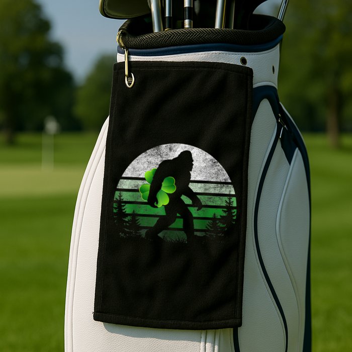 St Patricks Day Bigfoot Irish Shamrock Sasquatch Clover Leaf Golf Towel
