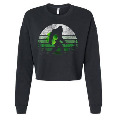St Patricks Day Bigfoot Irish Shamrock Sasquatch Clover Leaf Cropped Pullover Crew