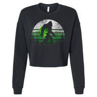 St Patricks Day Bigfoot Irish Shamrock Sasquatch Clover Leaf Cropped Pullover Crew