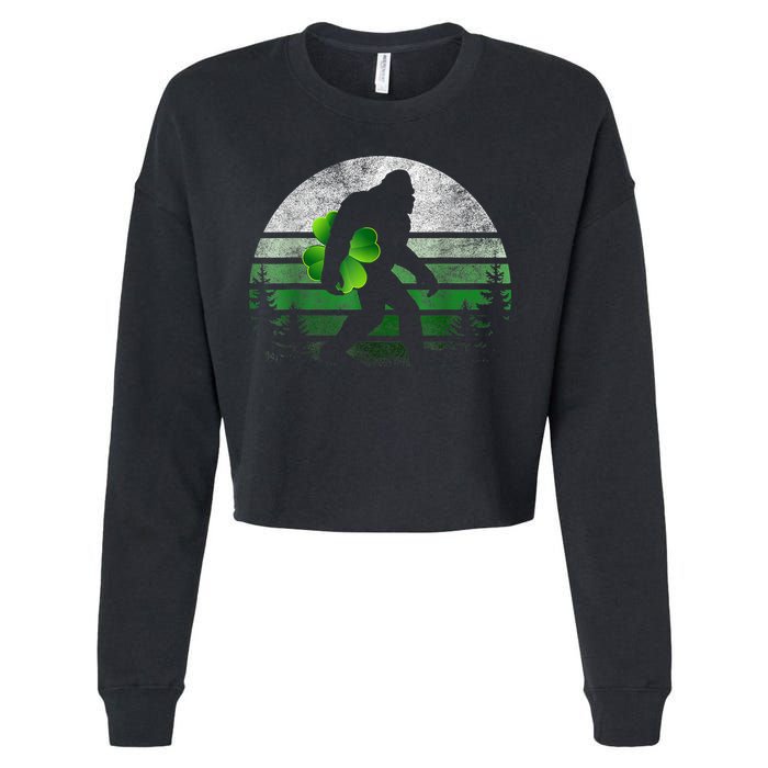 St Patricks Day Bigfoot Irish Shamrock Sasquatch Clover Leaf Cropped Pullover Crew