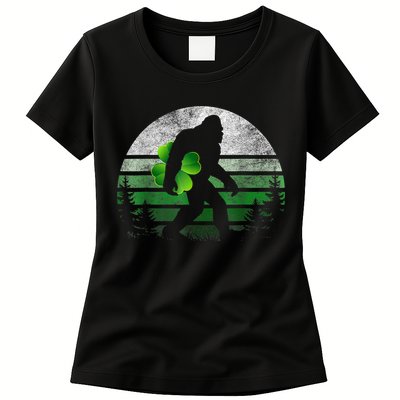 St Patricks Day Bigfoot Irish Shamrock Sasquatch Clover Leaf Womens T-Shirt