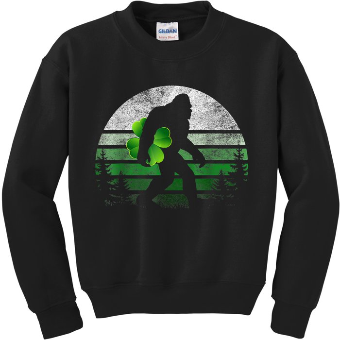 St Patricks Day Bigfoot Irish Shamrock Sasquatch Clover Leaf Kids Sweatshirt