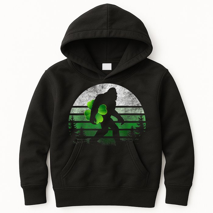 St Patricks Day Bigfoot Irish Shamrock Sasquatch Clover Leaf Kids Hoodie