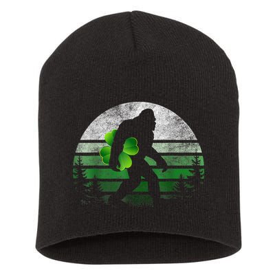 St Patricks Day Bigfoot Irish Shamrock Sasquatch Clover Leaf Short Acrylic Beanie