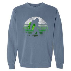 St Patricks Day Bigfoot Irish Shamrock Sasquatch Clover Leaf Garment-Dyed Sweatshirt