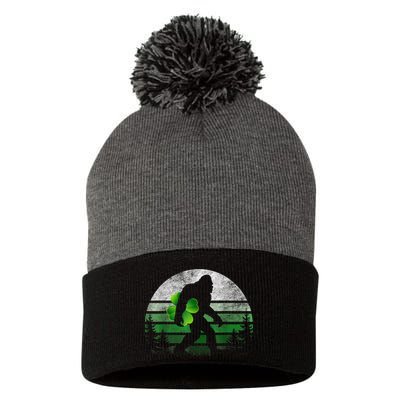 St Patricks Day Bigfoot Irish Shamrock Sasquatch Clover Leaf Pom Pom 12in Knit Beanie