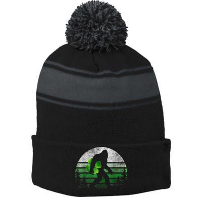 St Patricks Day Bigfoot Irish Shamrock Sasquatch Clover Leaf Stripe Pom Pom Beanie