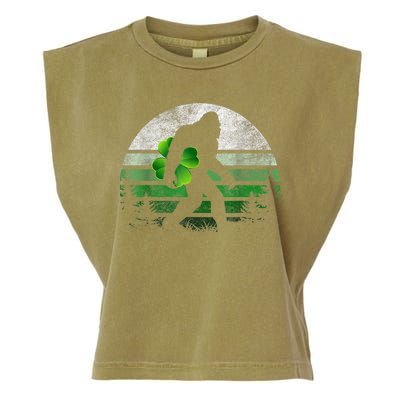 St Patricks Day Bigfoot Irish Shamrock Sasquatch Clover Leaf Garment-Dyed Women's Muscle Tee