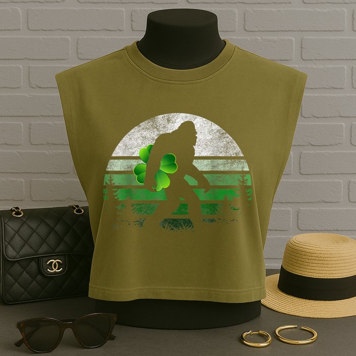 St Patricks Day Bigfoot Irish Shamrock Sasquatch Clover Leaf Garment-Dyed Women's Muscle Tee