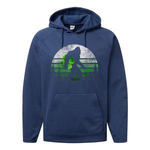 St Patricks Day Bigfoot Irish Shamrock Sasquatch Clover Leaf Performance Fleece Hoodie