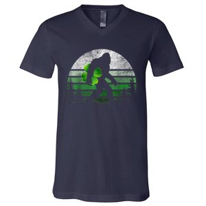 St Patricks Day Bigfoot Irish Shamrock Sasquatch Clover Leaf V-Neck T-Shirt