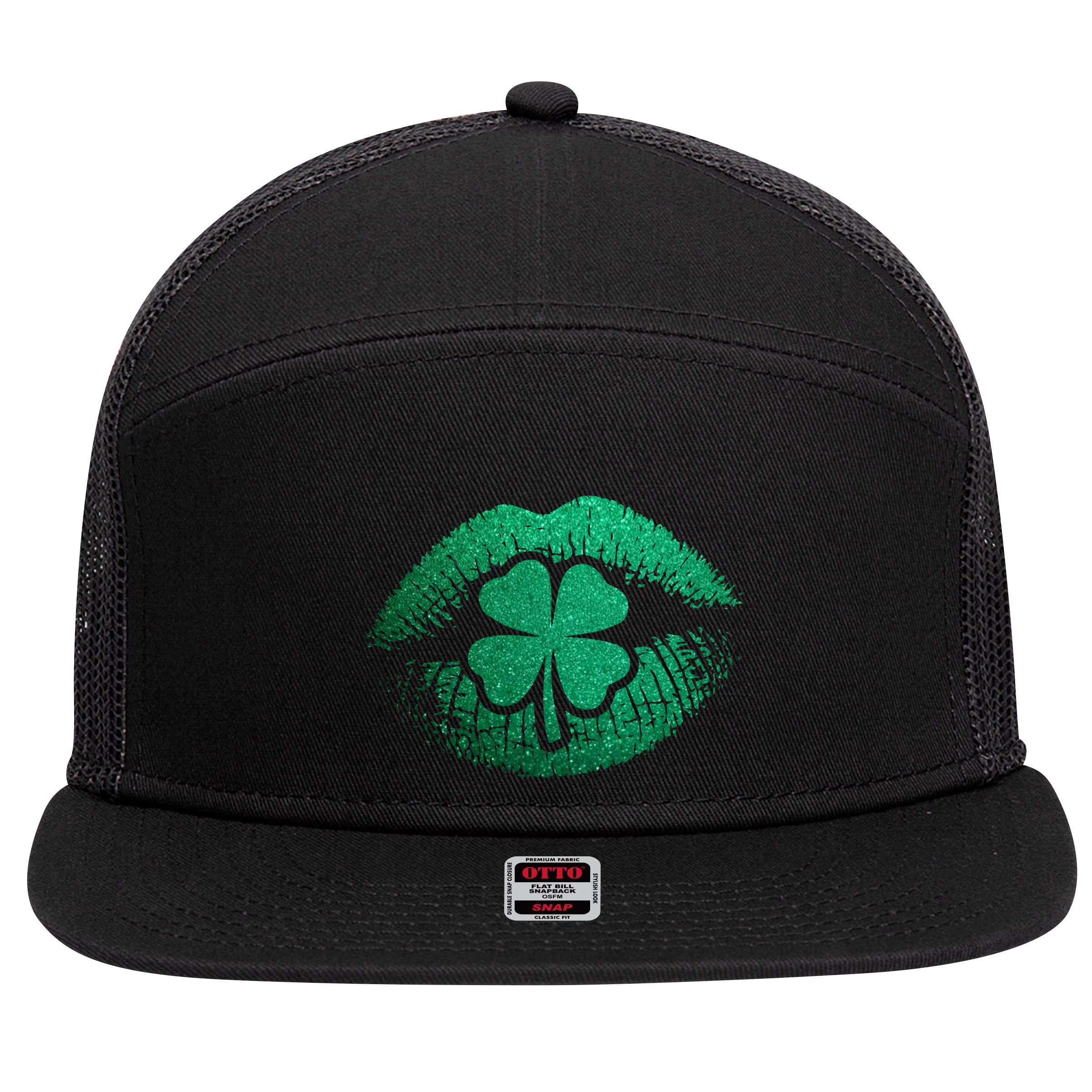 St PatrickS Day Irish Leaf Clover Lips 7 Panel Mesh Trucker Snapback Hat