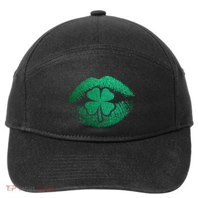 St PatrickS Day Irish Leaf Clover Lips 7-Panel Snapback Hat