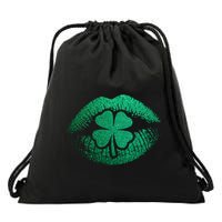 St PatrickS Day Irish Leaf Clover Lips Drawstring Bag