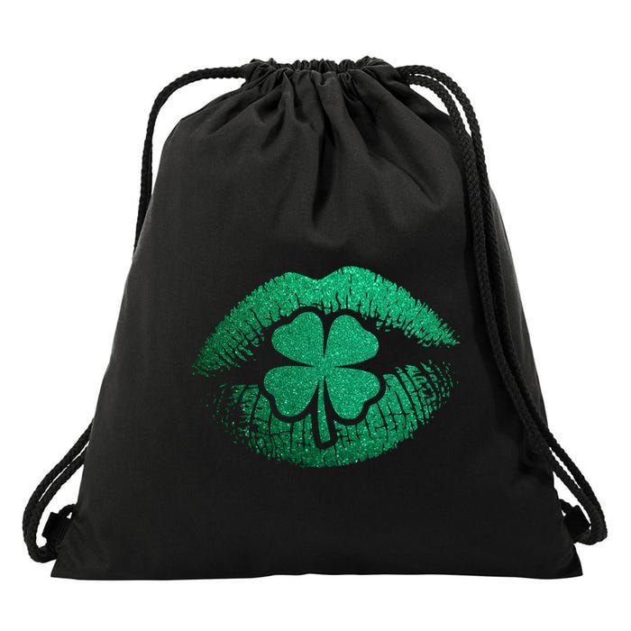 St PatrickS Day Irish Leaf Clover Lips Drawstring Bag