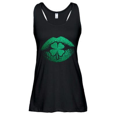 St PatrickS Day Irish Leaf Clover Lips Ladies Essential Flowy Tank